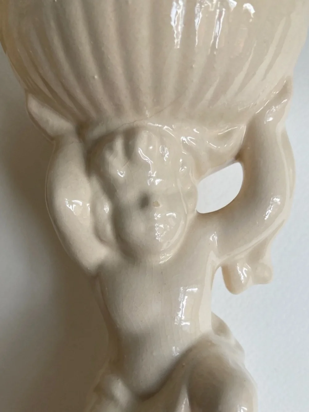 Vintage Rococo Pair of Cream Ceramic Cherub Urns